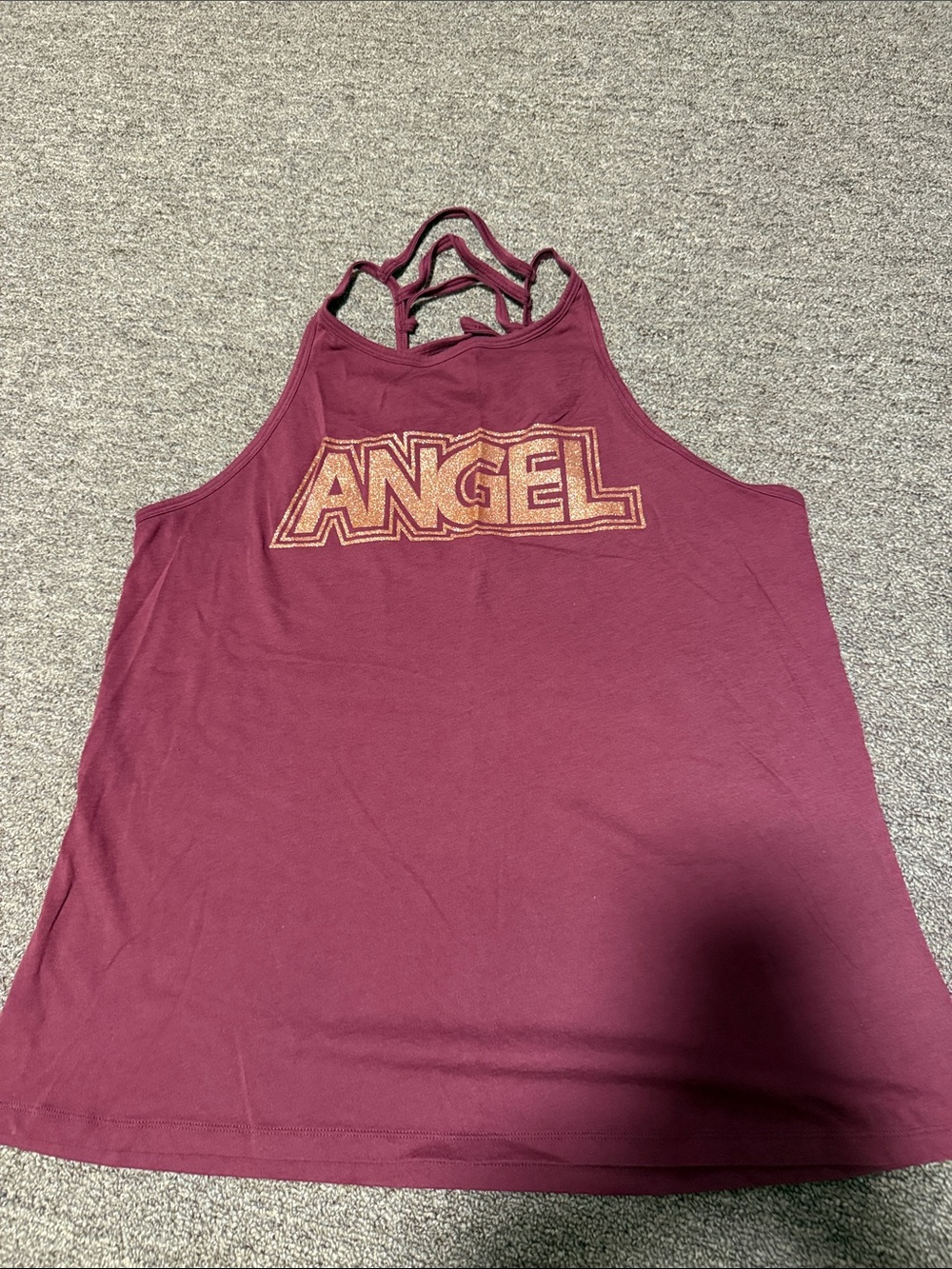 Burgundy 'Angel' Graphic Strappy Racerback Tank Top